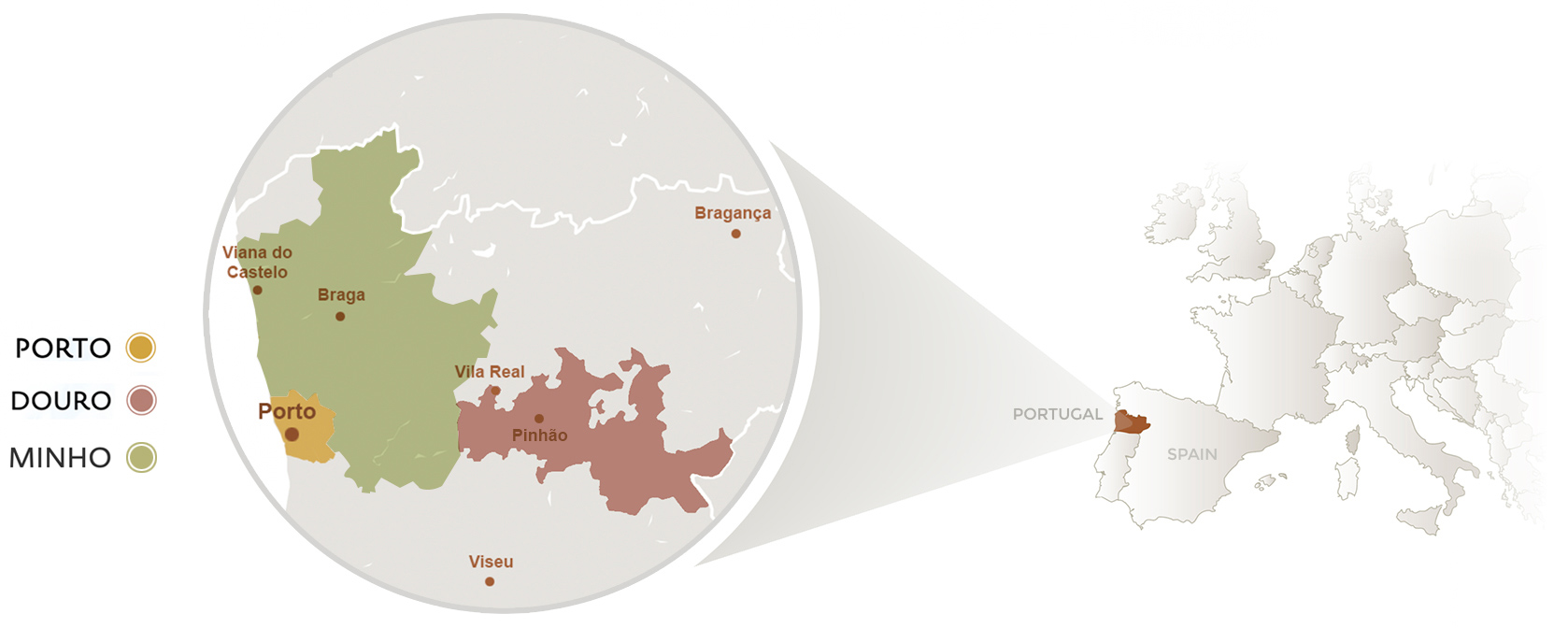 Map of Portugal highlighting areas to visit